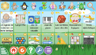 Capture d'écran de l'interface de GCompris montrant les différentes
activités.
